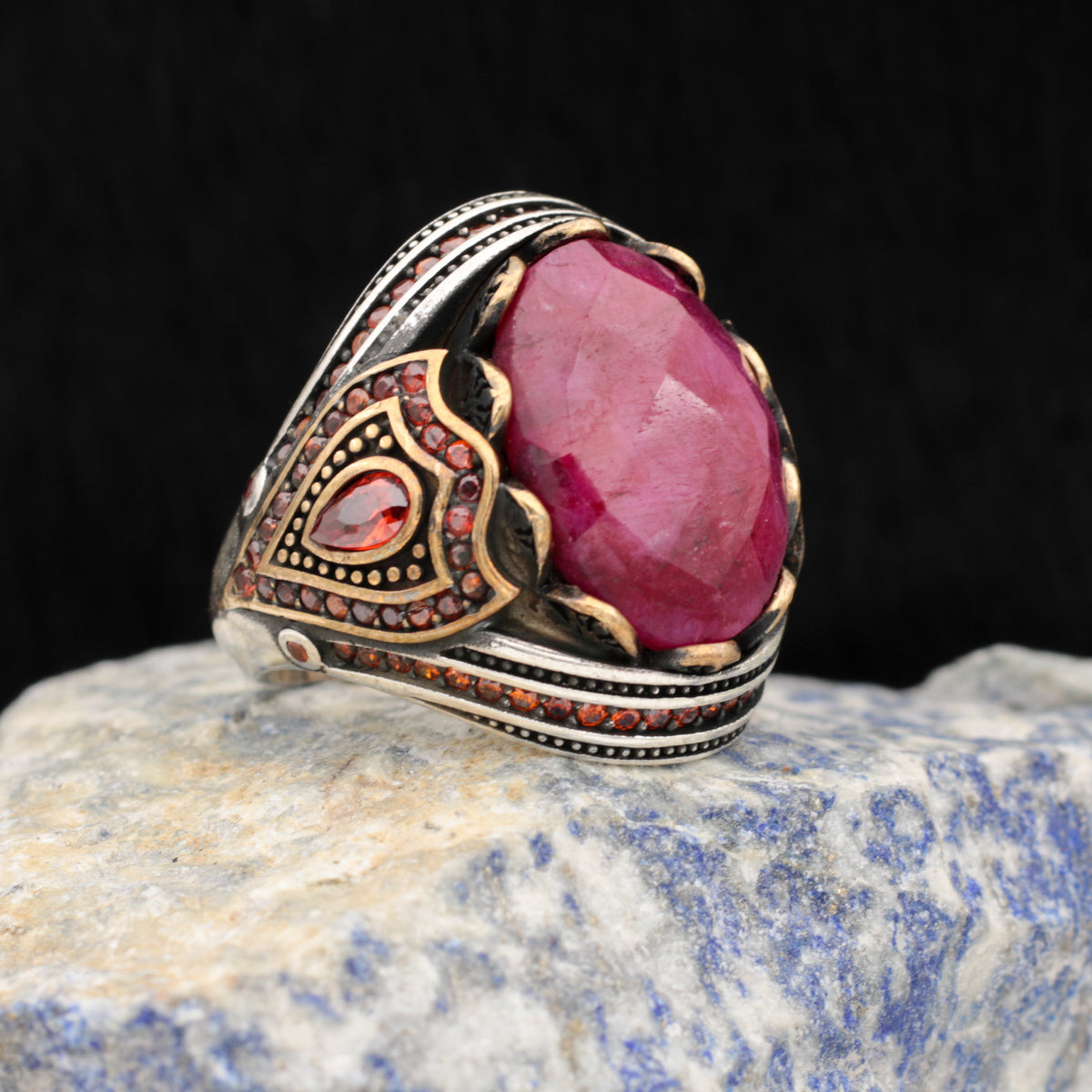 Ruby Stone Men's Silver Ring