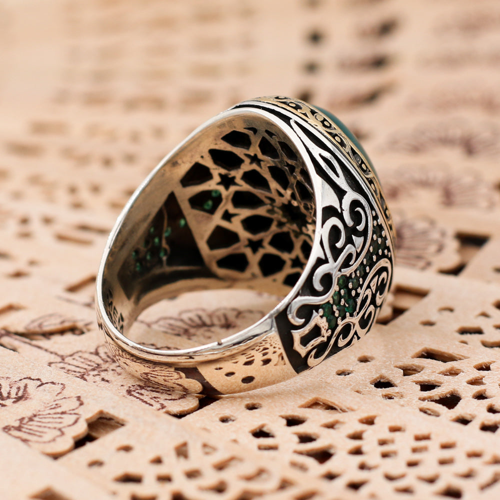 Bague en pierre d'agate verte