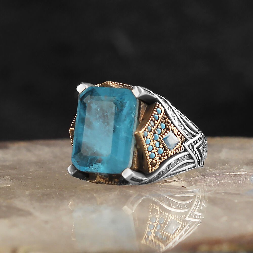 Bague pour homme en tourmaline bleue