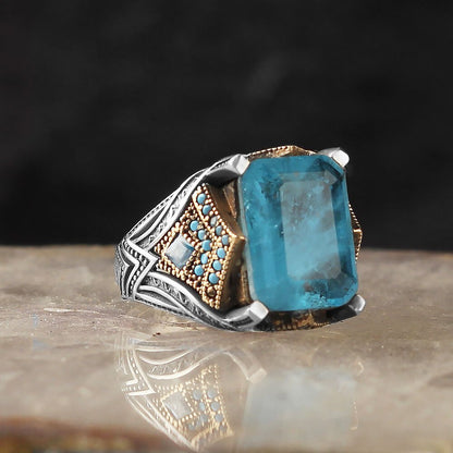 Bague pour homme en tourmaline bleue