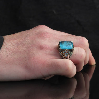 Bague pour homme en tourmaline bleue