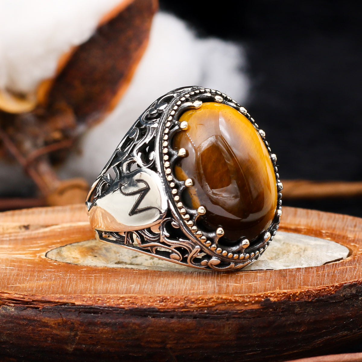 Tiger's Eye Stone Ring, Letter Personalized Ring