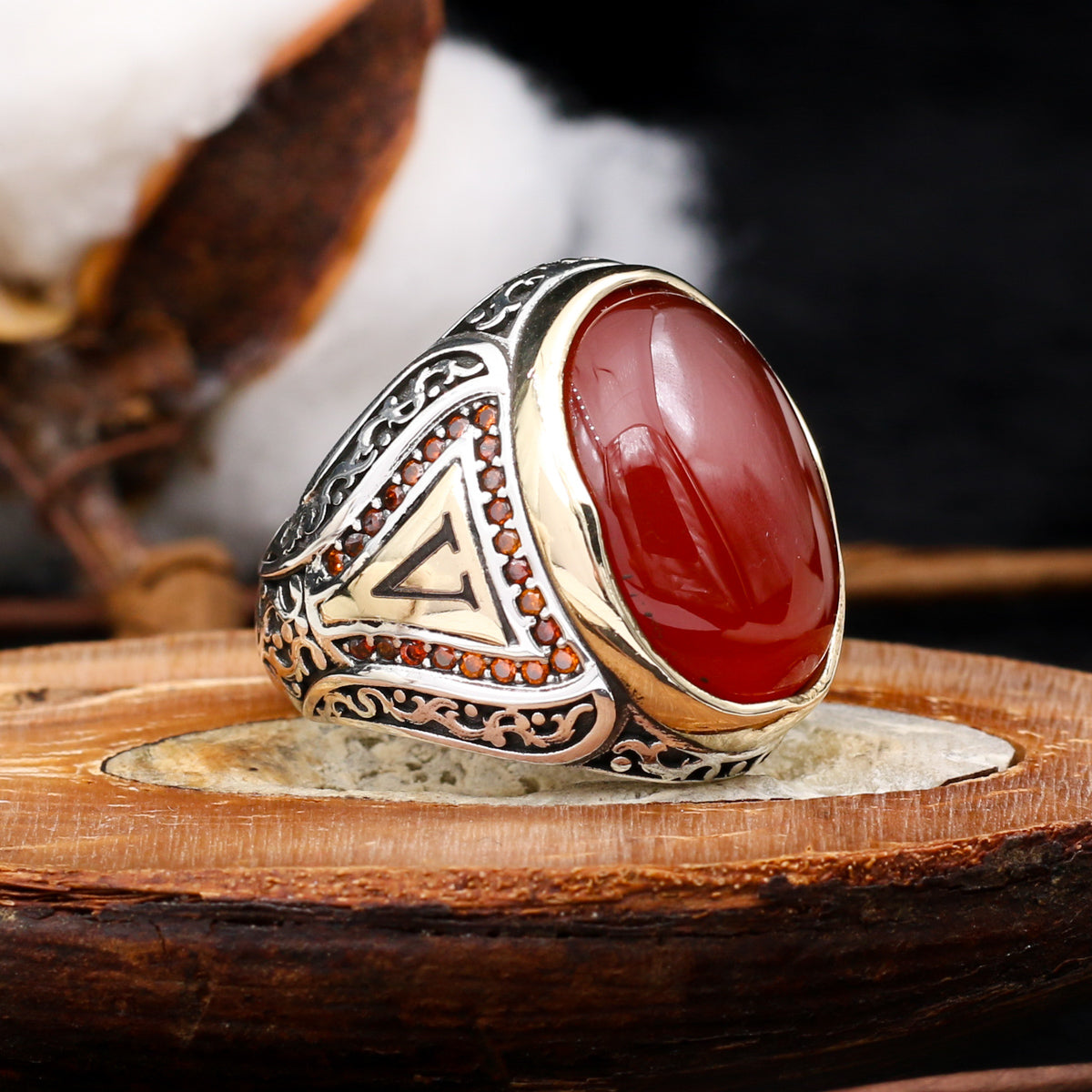 Red Agate Mens Silver Ring