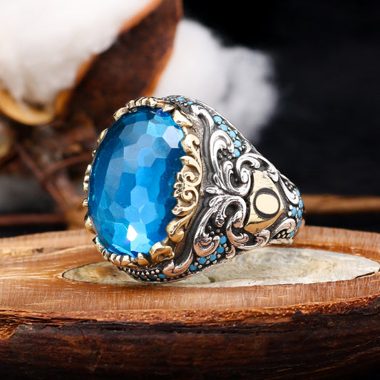 Blue Zircon Personalized Silver Ring