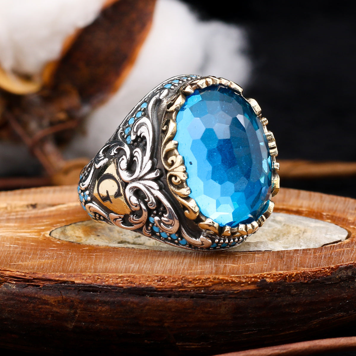 Blauer Zirkon Ring, personalisierter Buchstabenring