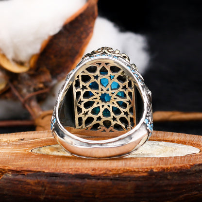 Bague en zircon bleu, bague avec lettre personnalisée