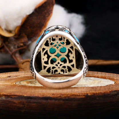 Turquoise Stone Personalized Letter Ring