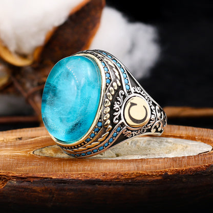 Bague en pierre de tourmaline bleue