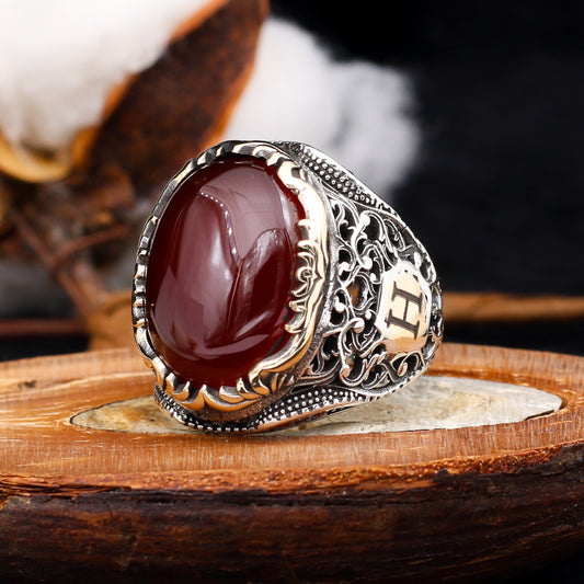 Red Agate Personalized Ring