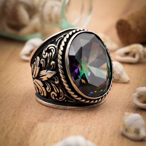 Mystic Topaz Stone Silver Ring