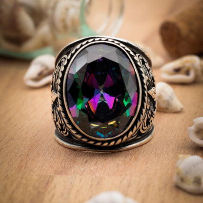 Mystic Topaz Stone Silver Ring