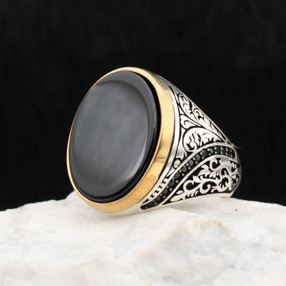 Red Agate Men's Ring, 925K Sterling Silver Jewelry