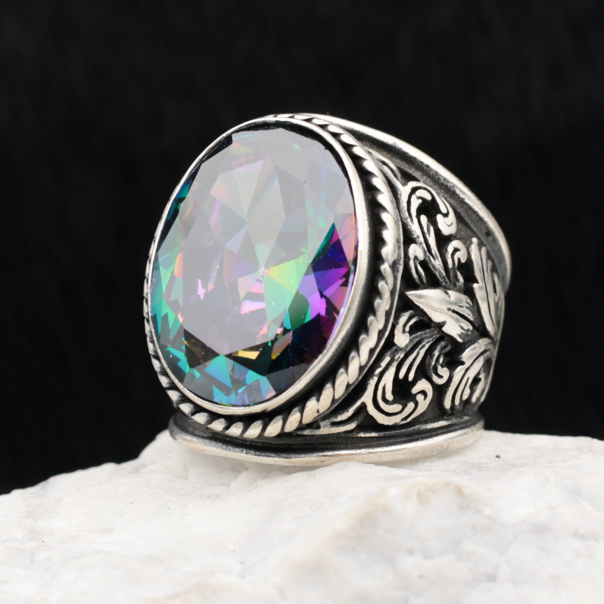 Mystic Topaz Stone Silver Ring