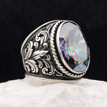 Mystic Topaz Stone Silver Ring