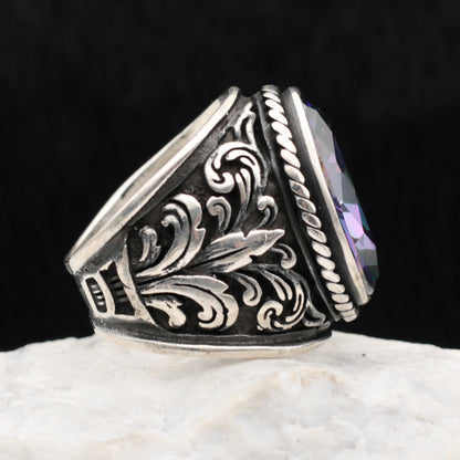 Mystic Topaz Stone Silver Ring