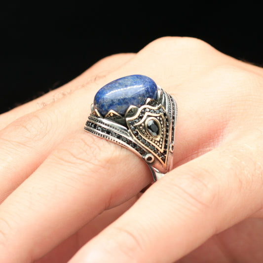 Bague pour homme en pierre de lapis-lazuli