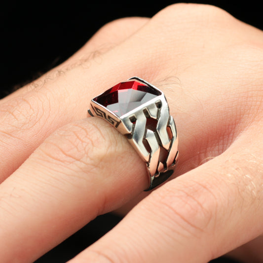 Red Zircon Stone Men's Ring