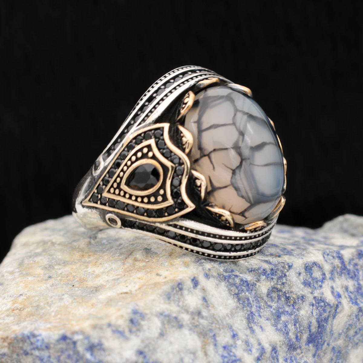 Bague pour homme en pierre d'agate