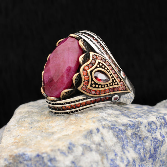 Ruby Stone Men's Silver Ring