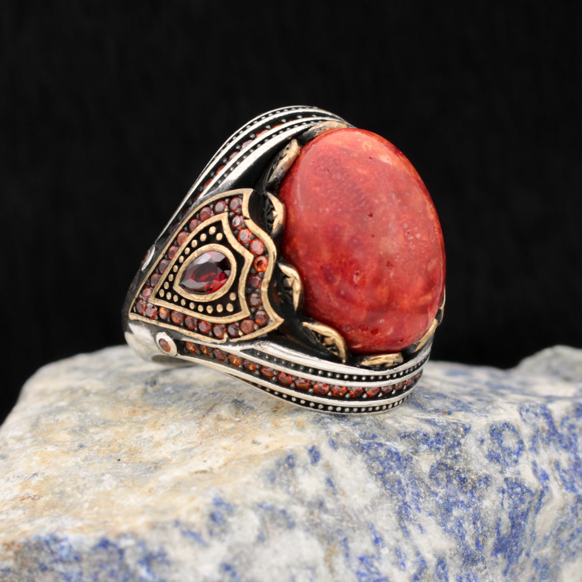 Bague pour homme en agate orange