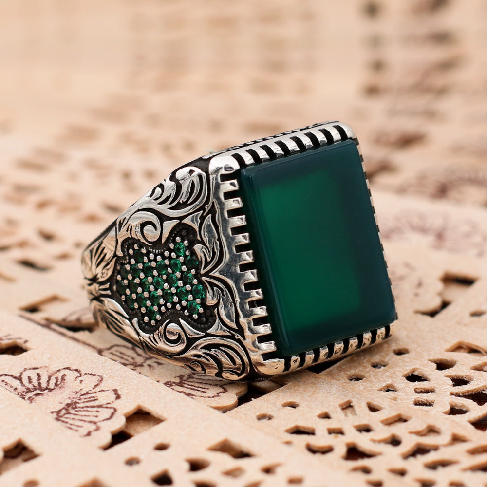 Green Square Stone Ring