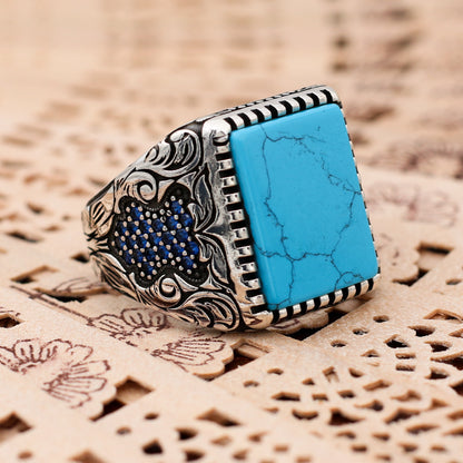 Bague en pierre turquoise carrée