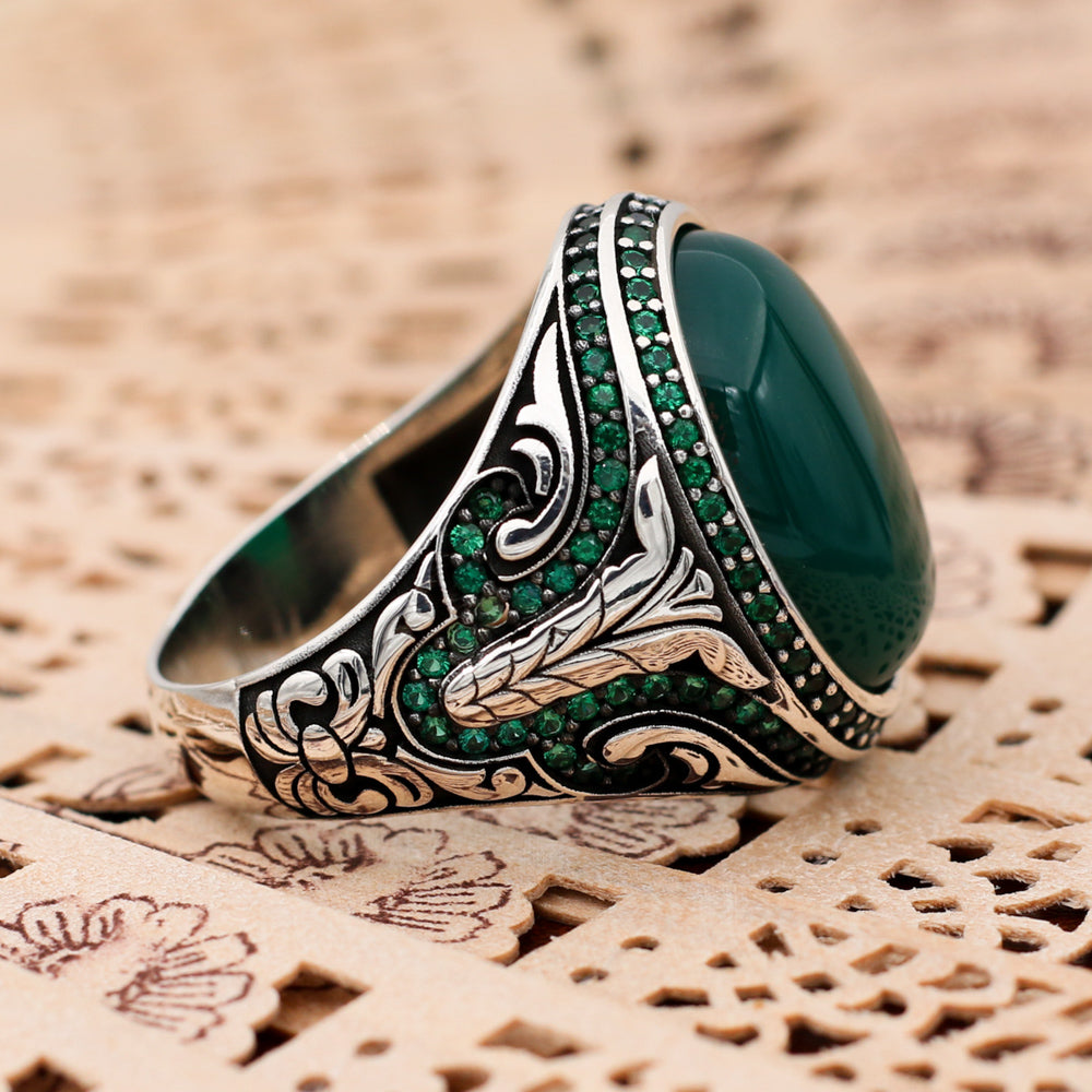 Bague en pierre d'agate verte