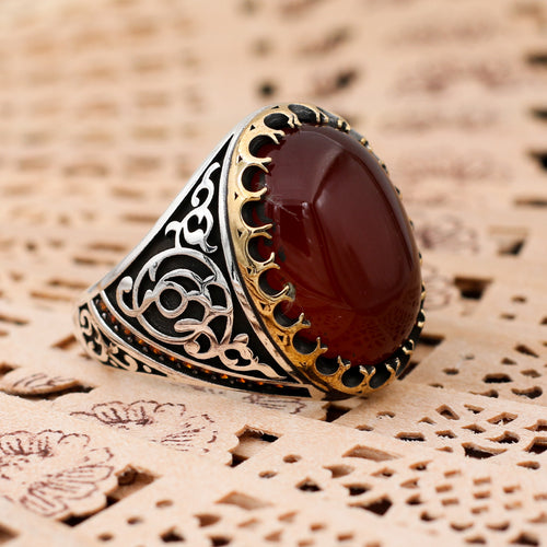 Bague pour homme en agate rouge