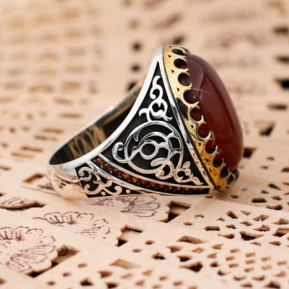 Red Agate Men's Silver Ring