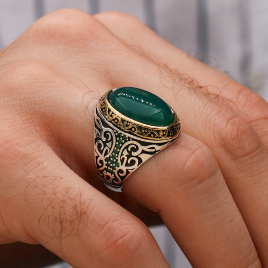 Bague en pierre d'agate verte