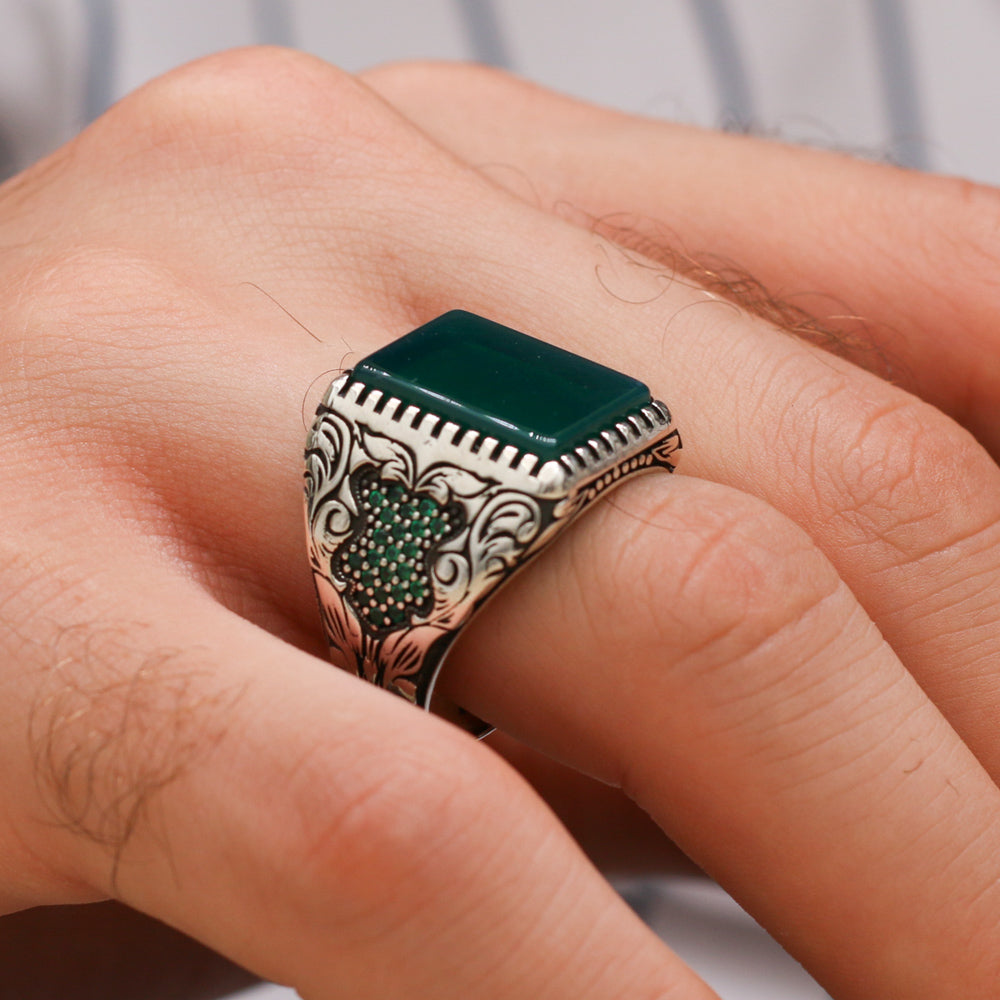 Green Square Stone Ring