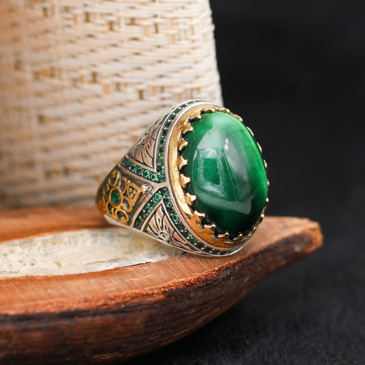 Green Agate Stone Silver Ring