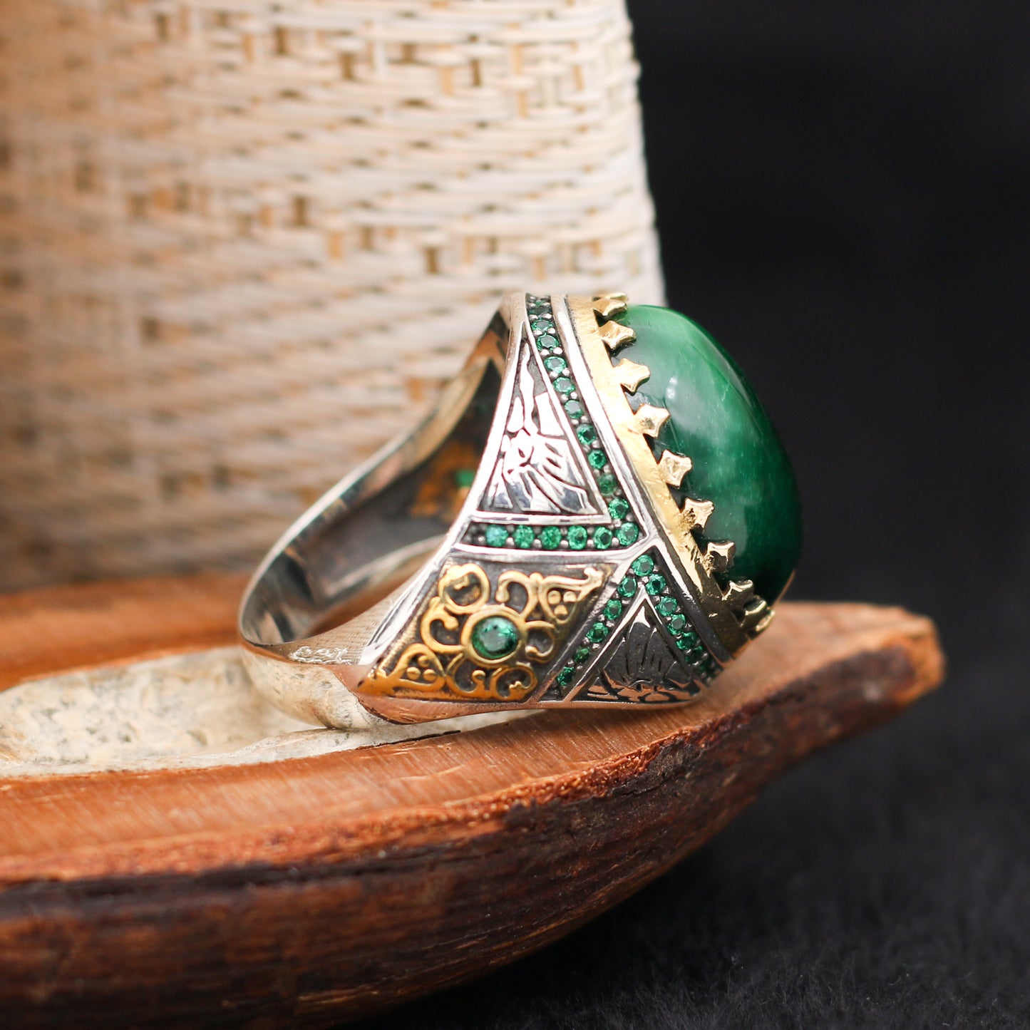 Bague en pierre d'agate verte