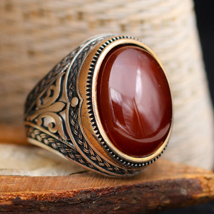 Bague en pierre d'agate rouge