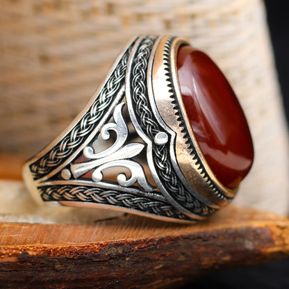 Bague en pierre d'agate rouge