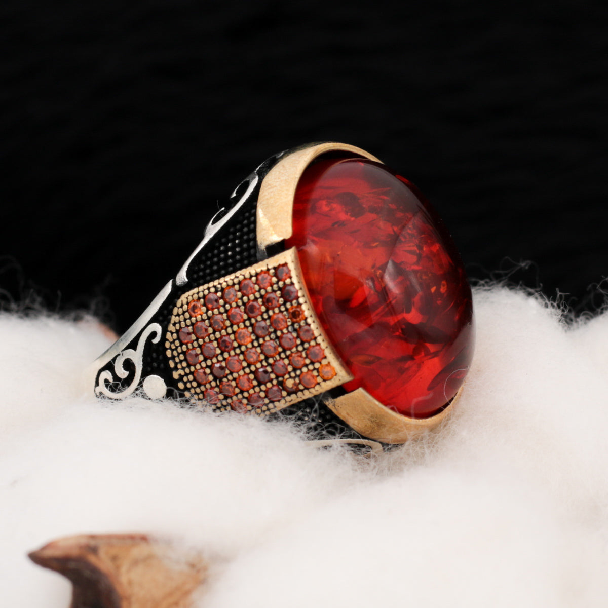 Amber Stone Silver Ring