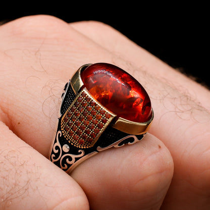 Amber Stone Silver Ring