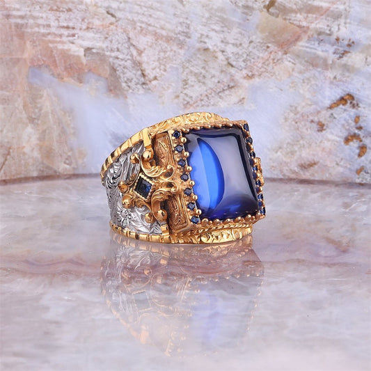 Bague pour homme avec pierre précieuse bleue