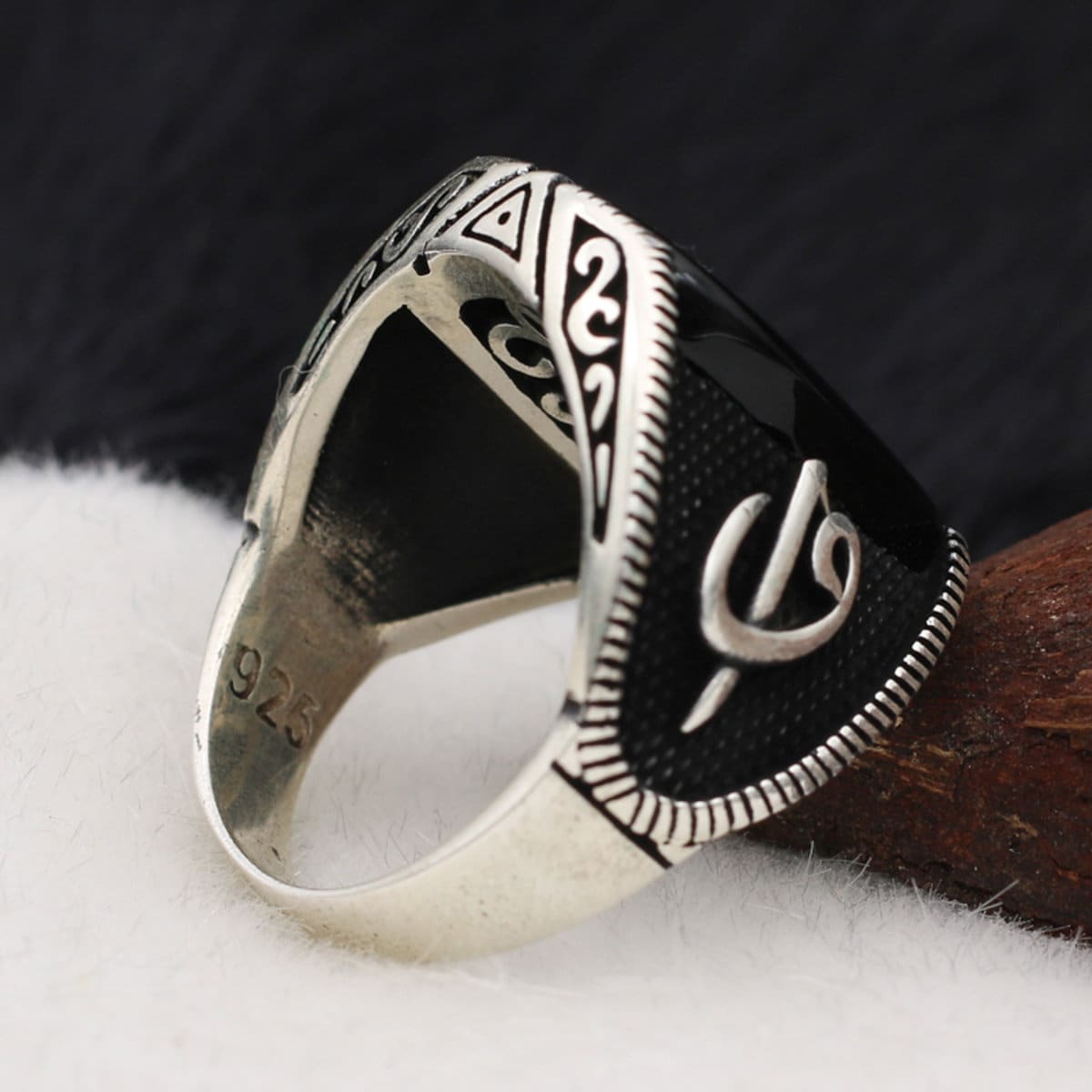 Elif&Vav Mens Silver Ring, Onyx Stone